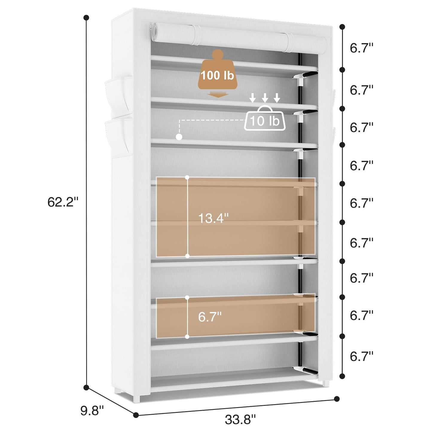 LANTEFUL Shoe Rack with Covers 10 Tier Tall Shoe Rack Organizer Large Capacity Shoe Shelf Storage 40 Pairs Space Saving Free Standing Shoe Storage Organizer for Closet, Entryway, Dorm, White