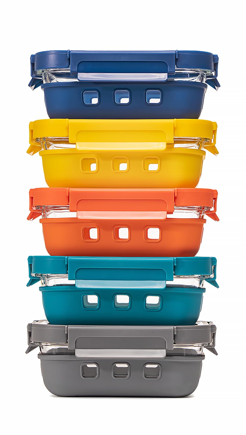 GENICOOK Glass Meal Prep Containers 5-Pack With Glass Lids & Steam Vent, 35 Oz / 4.4 Cups Leakproof Airtight Food Storage Containers, Borosilicate Glass, Microwave And Dishwasher Safe, Bpa-Free