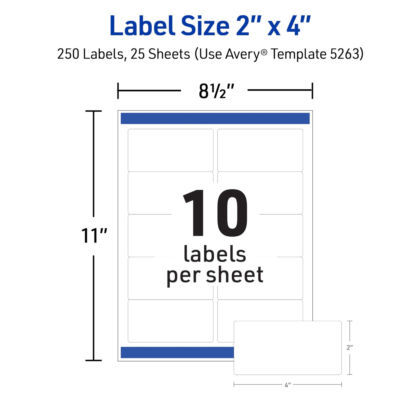 Avery Printable Shipping Labels with Sure Feed, 2" x 4" Customizable Stickers, White, 1,250 Blank Mailing Labels, Great for Mailing, Shipping, and More (5-Pack of 5263)