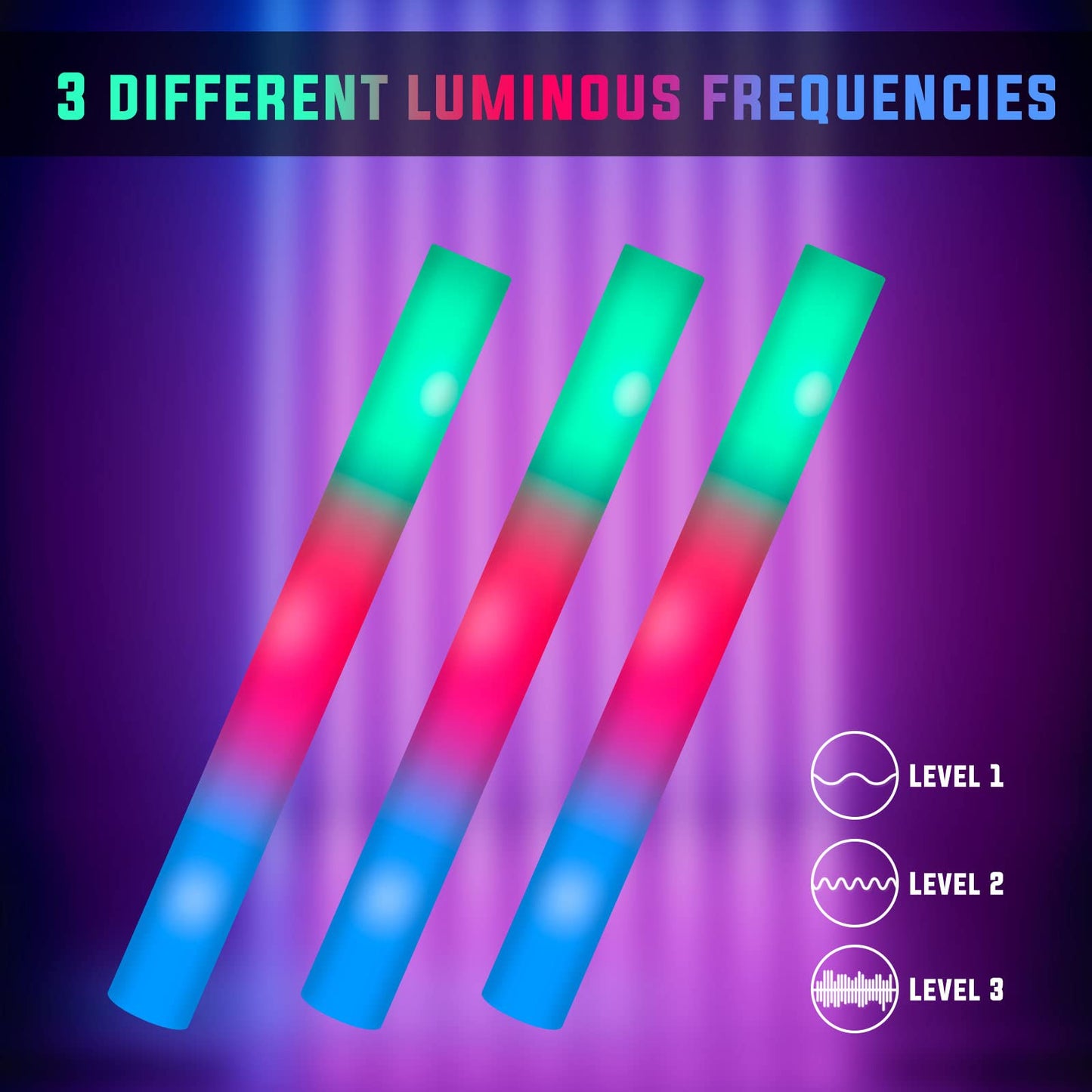 SHQDD 44 PCS Foam Glow Sticks Bulk With 3 Modes Colorful Flashing, Light Up Sticks, Glow in Dark Party Supplies for Wedding, Raves, Halloween, 4th of July