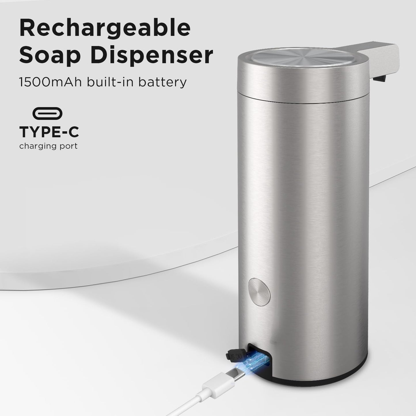 Newise Automatic Soap Dispenser - 9 oz, Rechargeable Touchless Liquid Soap for Kitchen and Bathroom with 3 Adjustable Dispensing Modes, Stainless Steel