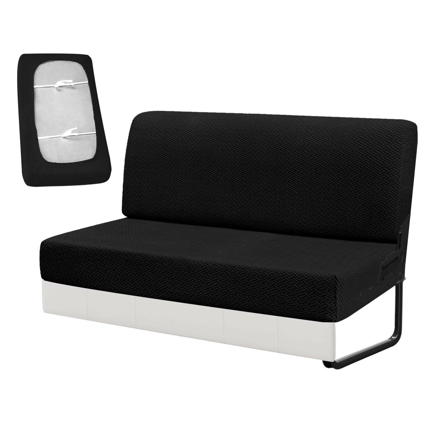 YUJIASH RV Couch Covers for Sofa Bed,2-Piece Backrest and Seat Slip Covers,for Jackknife Sofa,rv Furniture Cover(Black)
