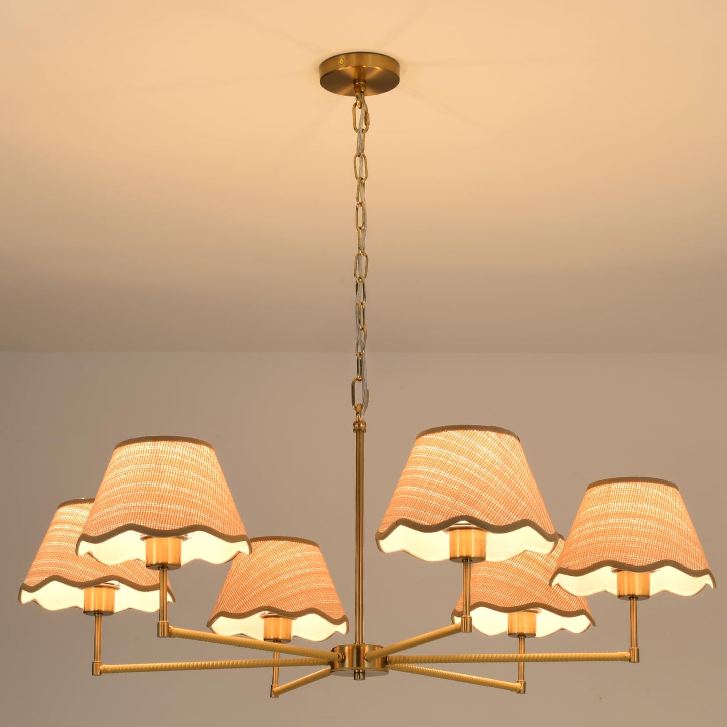 KUSSCO 6-Light Boho Rattan Chandelier 39″ Rattan Pendant Light with Hand-Woven Shade Adjustable Height Vintage Dining Room Chandelier for Kitchen Island Living Room Bedroom Foyer E26 Base