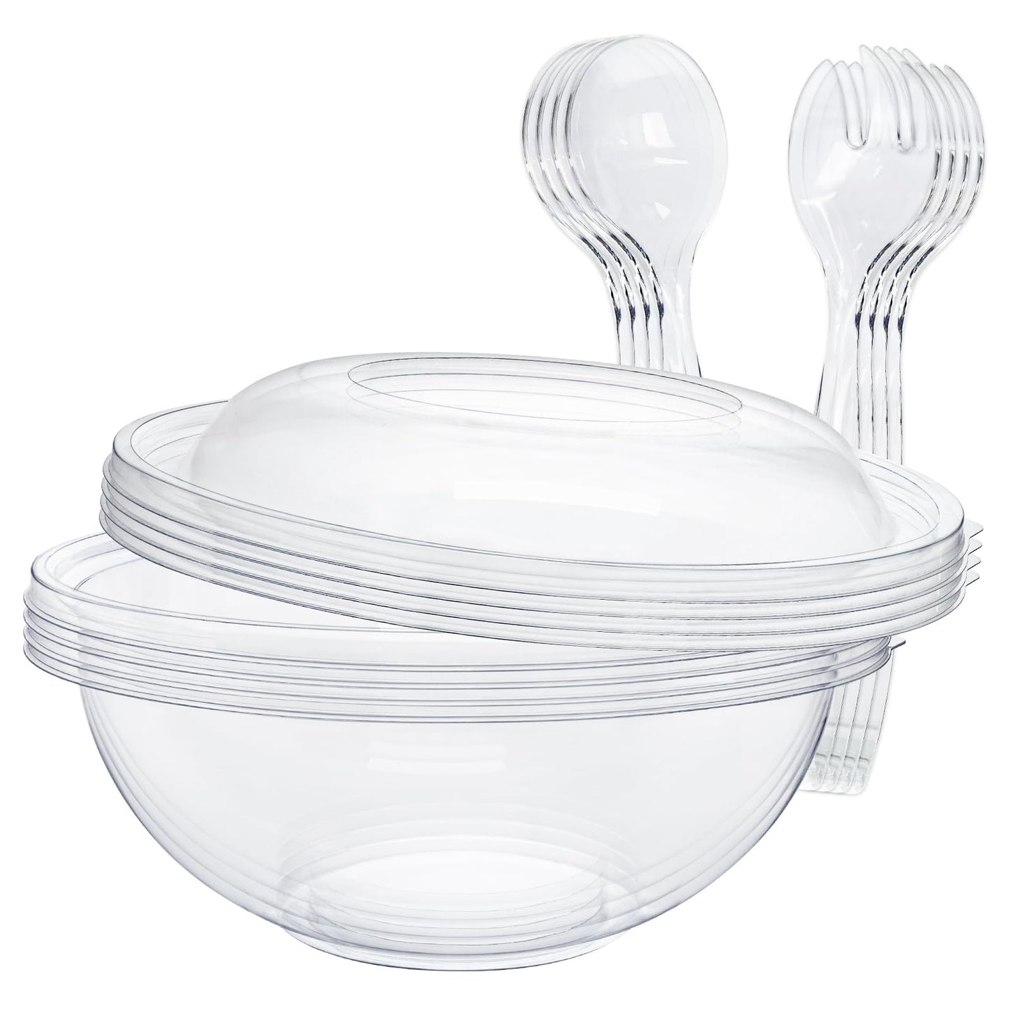 EcoDispose Clear Plastic Serving Salad Bowl Sets, 160 Oz 16PCS in 4 SETS - Round Large Disposable Bowls