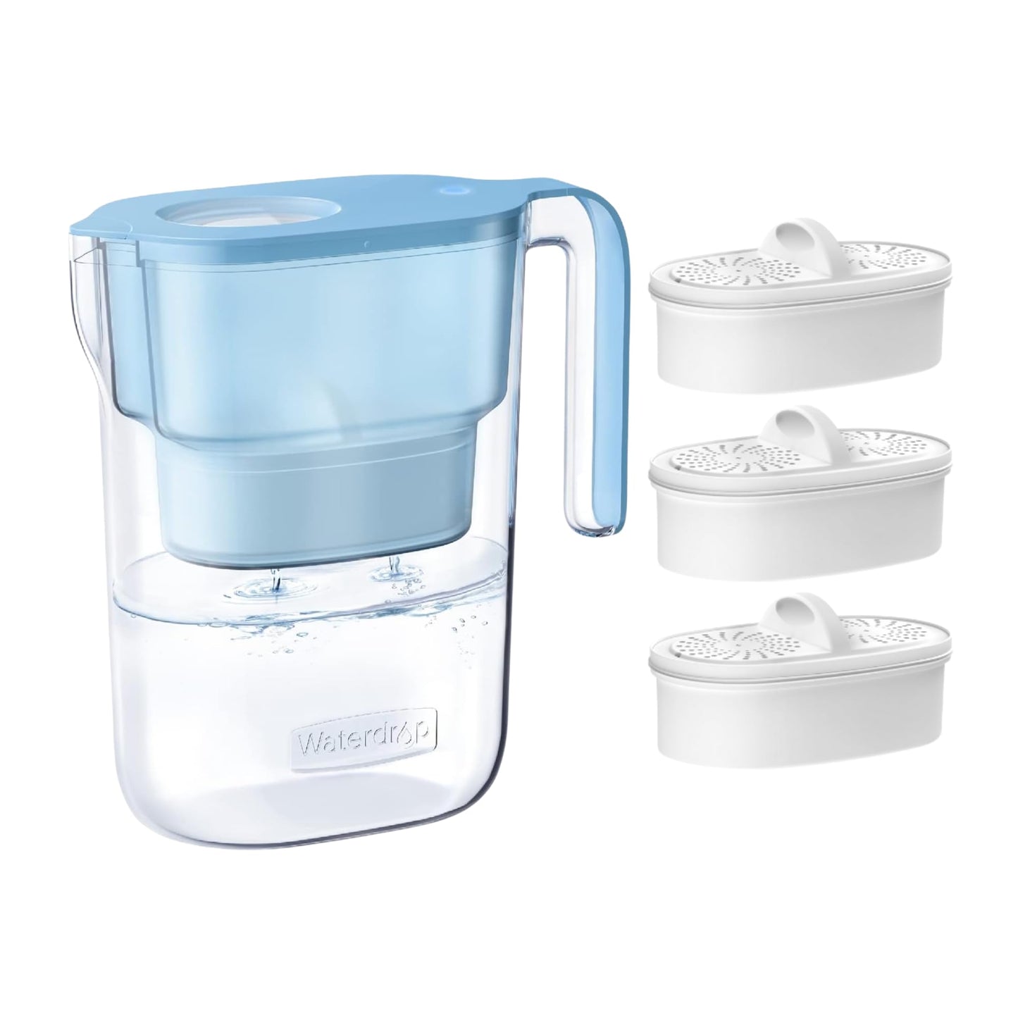 Waterdrop PT-05B Water Filter Pitcher with 3 Filters, 7-Cup Capacity, NSF Certified, 5X Longer Filter Life, Up to 600 Gallons, Fridge-Friendly Design, Reduces PFOA/PFOS and Chlorine, Blue