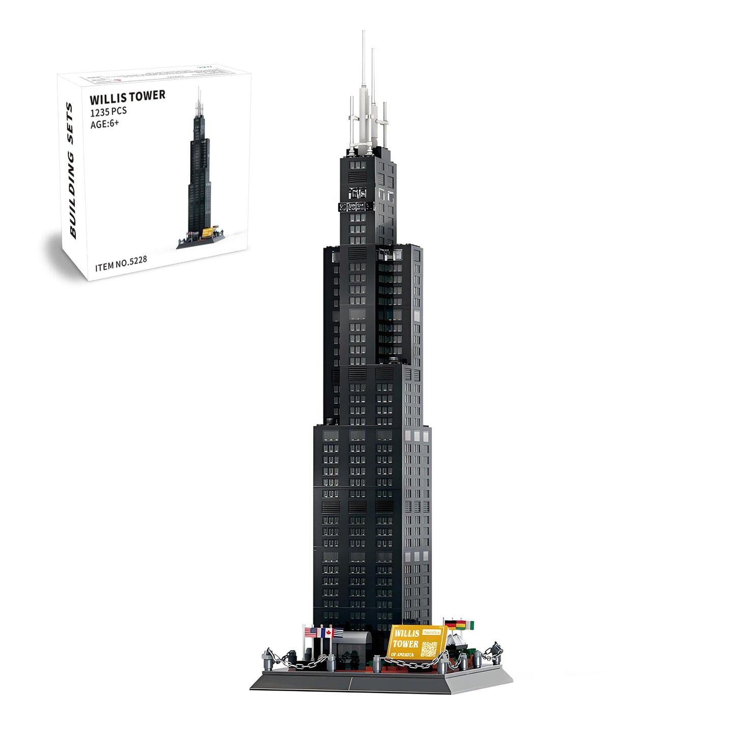 LQPFBSM Willis Tower Chicago Architecture Model Building Block Sets,World Famous Landmark Series Toys Gitf for Kids Adults 1241 Pieces
