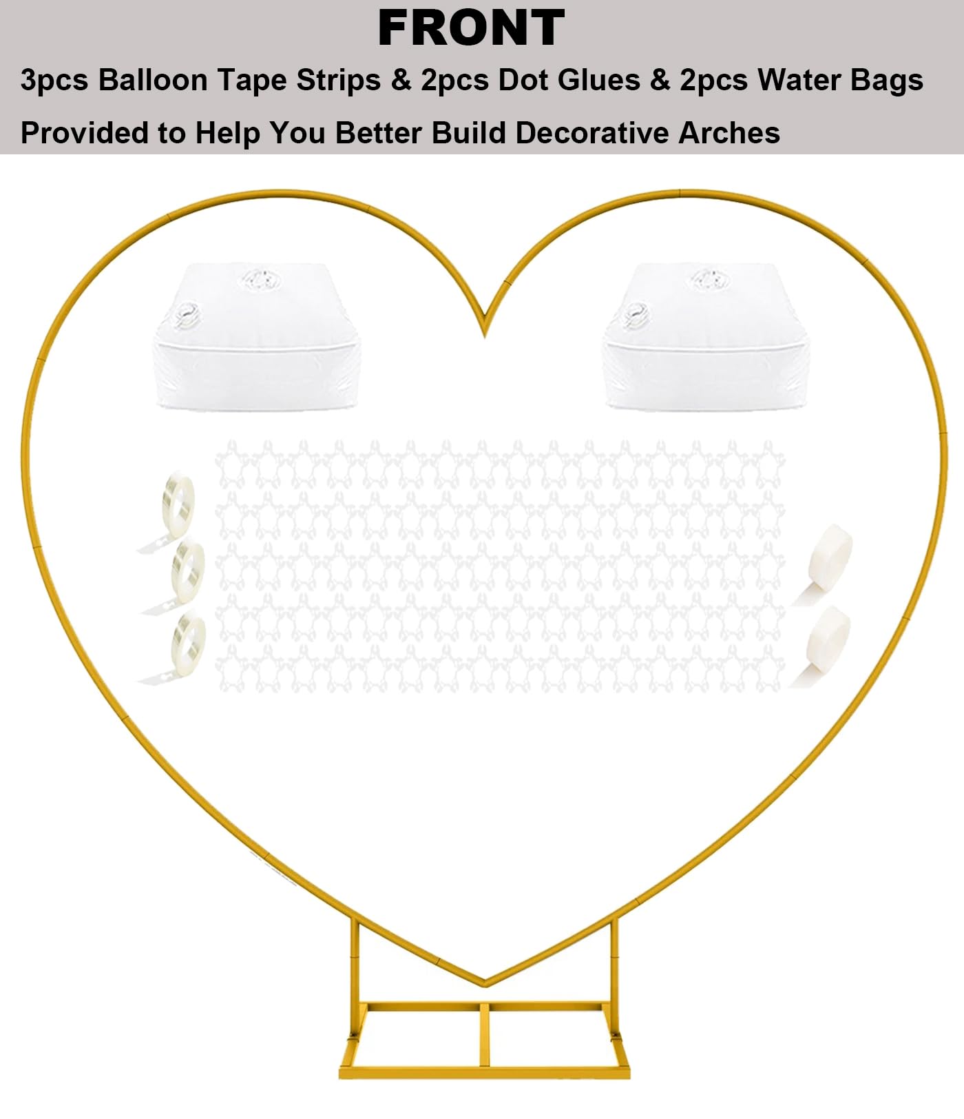 LANGXUN Large Size Metal Balloon Arch Kit, Wedding Heart Arch Stand, Love Balloon Column Arch Frame for Wedding, Bridal, Valentine's Day, Engagement and Birthday Party Supplies (Gold)