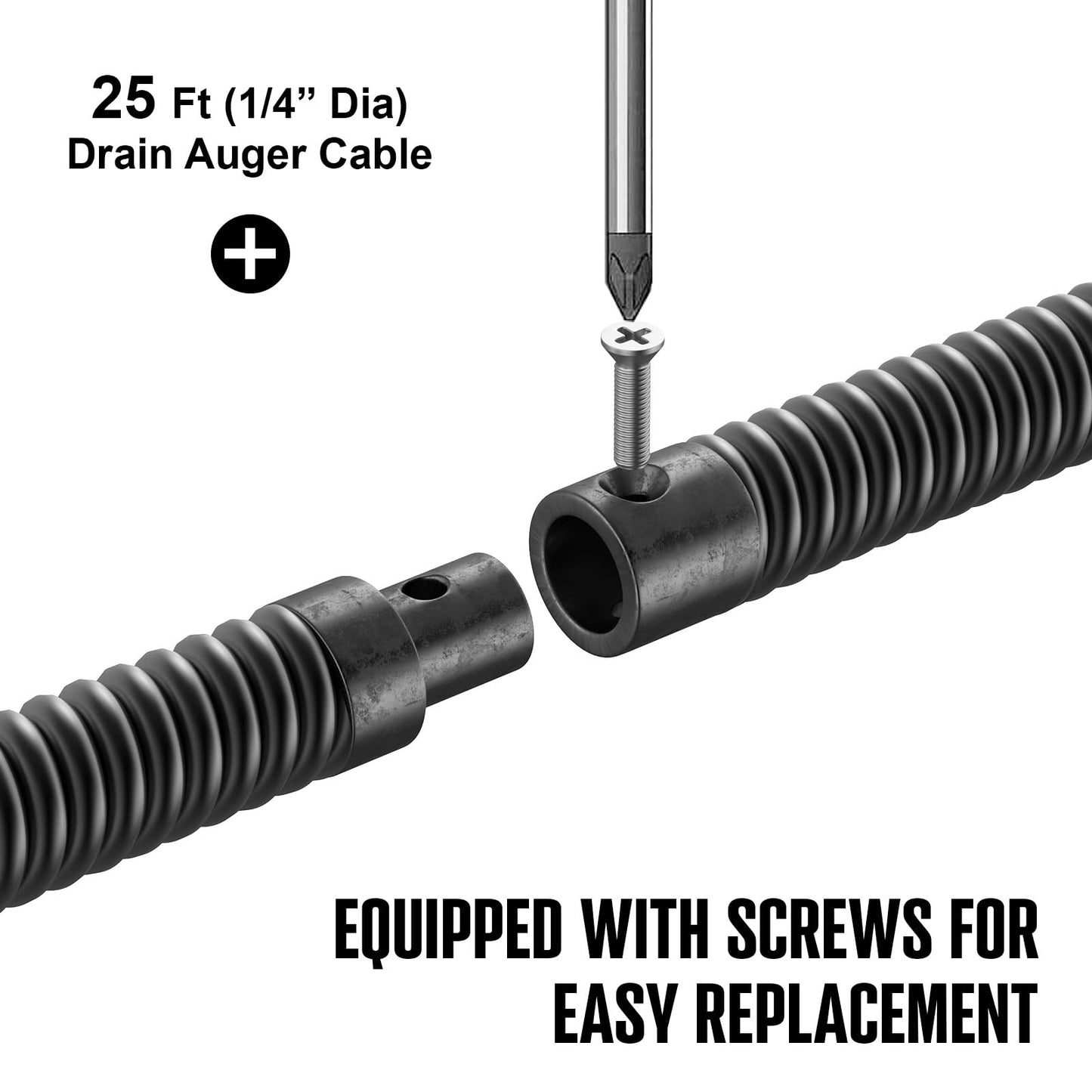 POPULO 25FT Replaceable Cable, Compatible with POPULO Electric Drain Auger(CADL-2004, PEDC-23), Supports Manual Operation.