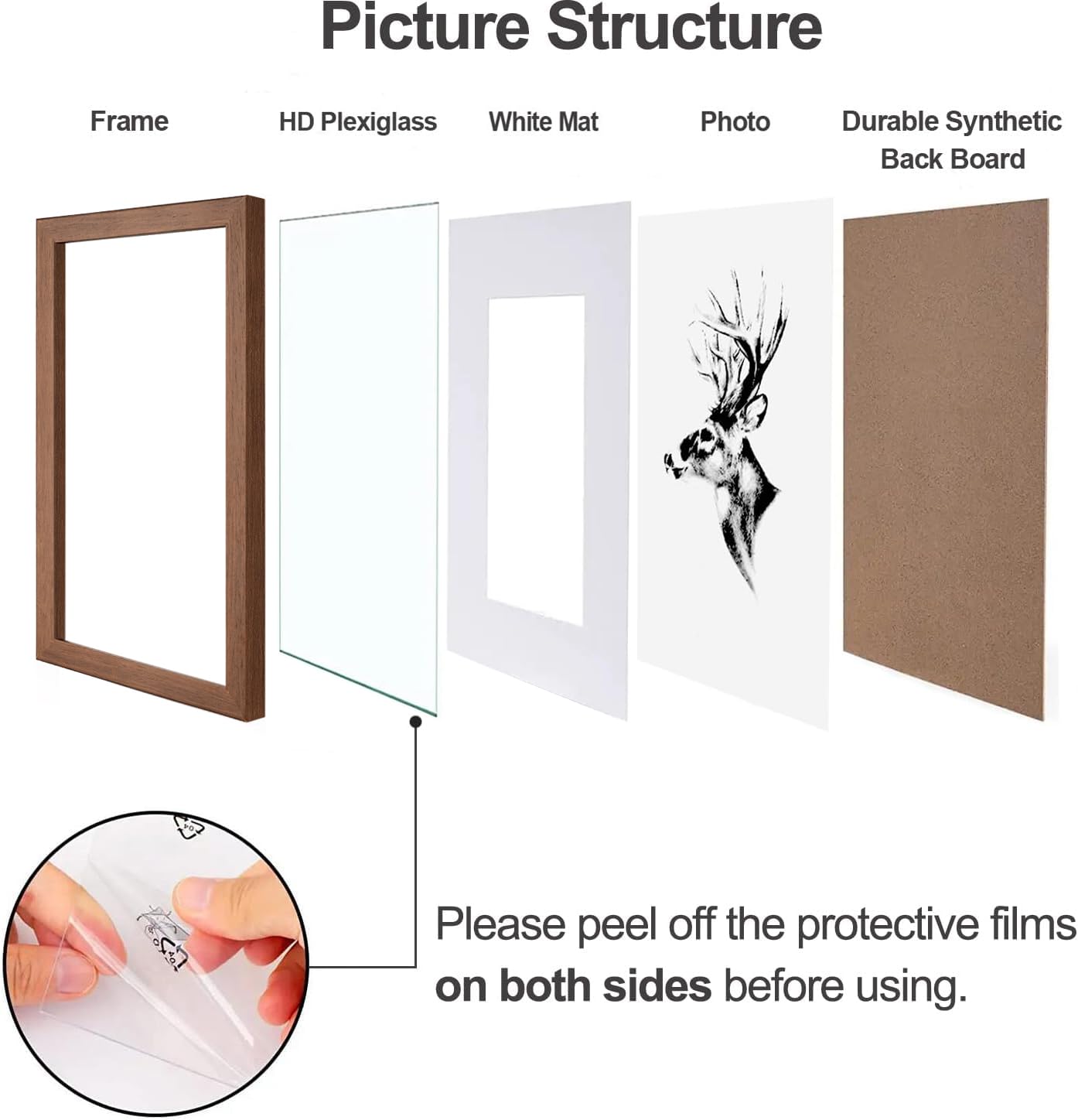 Yaetm 16x20 Picture Frame Matted to 11x14 Set of 4, Walnut Brown, Solid Wood 16x20 Frame for Photos, Posters & Art Prints, Horizontal and Vertical Wall Mount (4 pack, Walnut)