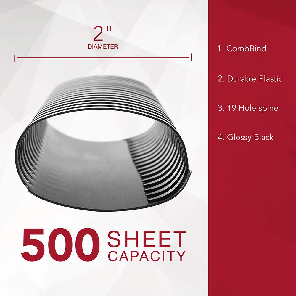 GBC Binding Spines / Spirals / Coils, 2" Diameter, 500 Sheet Capacity, CombBind, Black, 50 Pack (4200022)