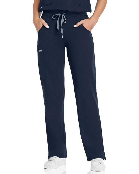 COMENII Scrubs for Women, Mid Rise Straight Leg Cargo Scrubs Pants with Knit Yoga Waistband, Anti-Wrinkle Womens Scrubs Pants-1-R-Navy M