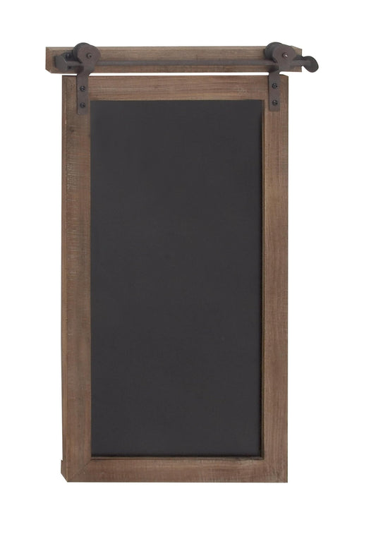 Deco 79 Wood Sign Home Wall Decor Chalkboard Wall Sculpture with Barn Door Inspired Top, Wall Art 16" x 2" x 28", Brown