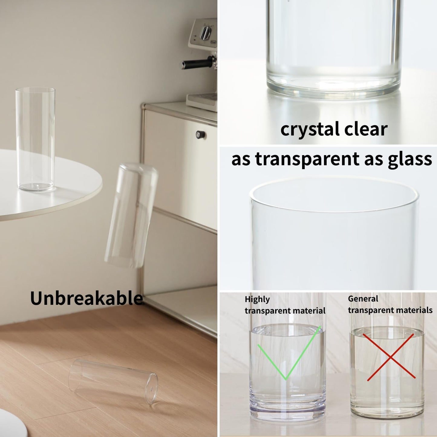 3 Clear Acrylic Cylinder Vase for Centerpieces, Tall Cylinder Plastic Hurricane Vases, Large Unbreakable Flower Vases for Wedding Bouquet (D 4.8", D 6" X H 15.8" +D 4" X H 12") 3 Different Sizes