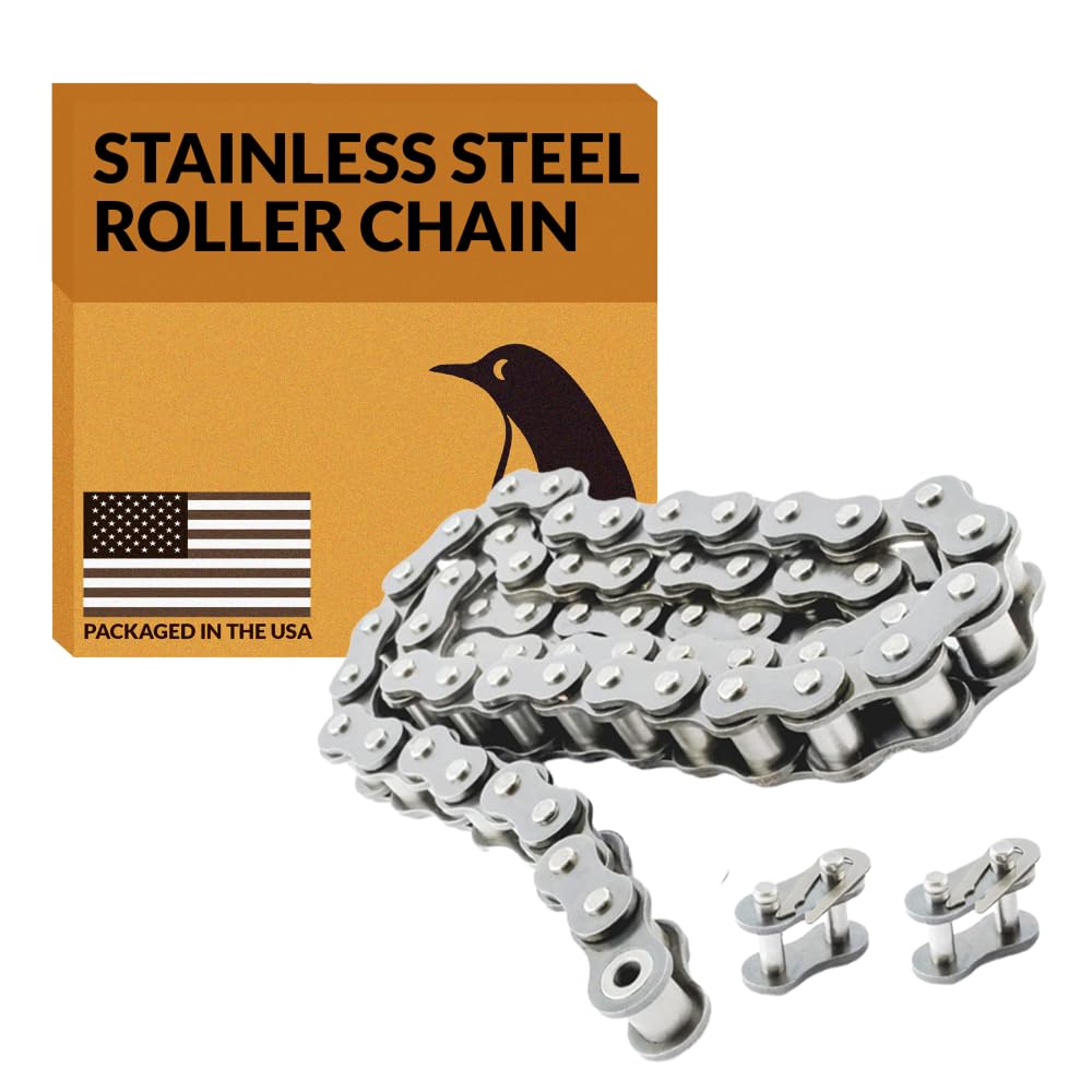 PGN #50 Stainless Steel Roller Chain - 10 Feet + 2 Free Connecting Links - #50SS - Stainless Steel Chain - 191 Links