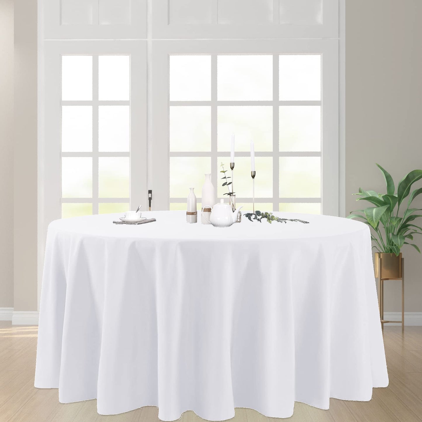6 Pack Round Tablecloth 90 Inches White Table Cloth Stain and Wrinkle Resistant Washable Polyester Fabric Table Cover for Party, Wedding and Banquet Decoration