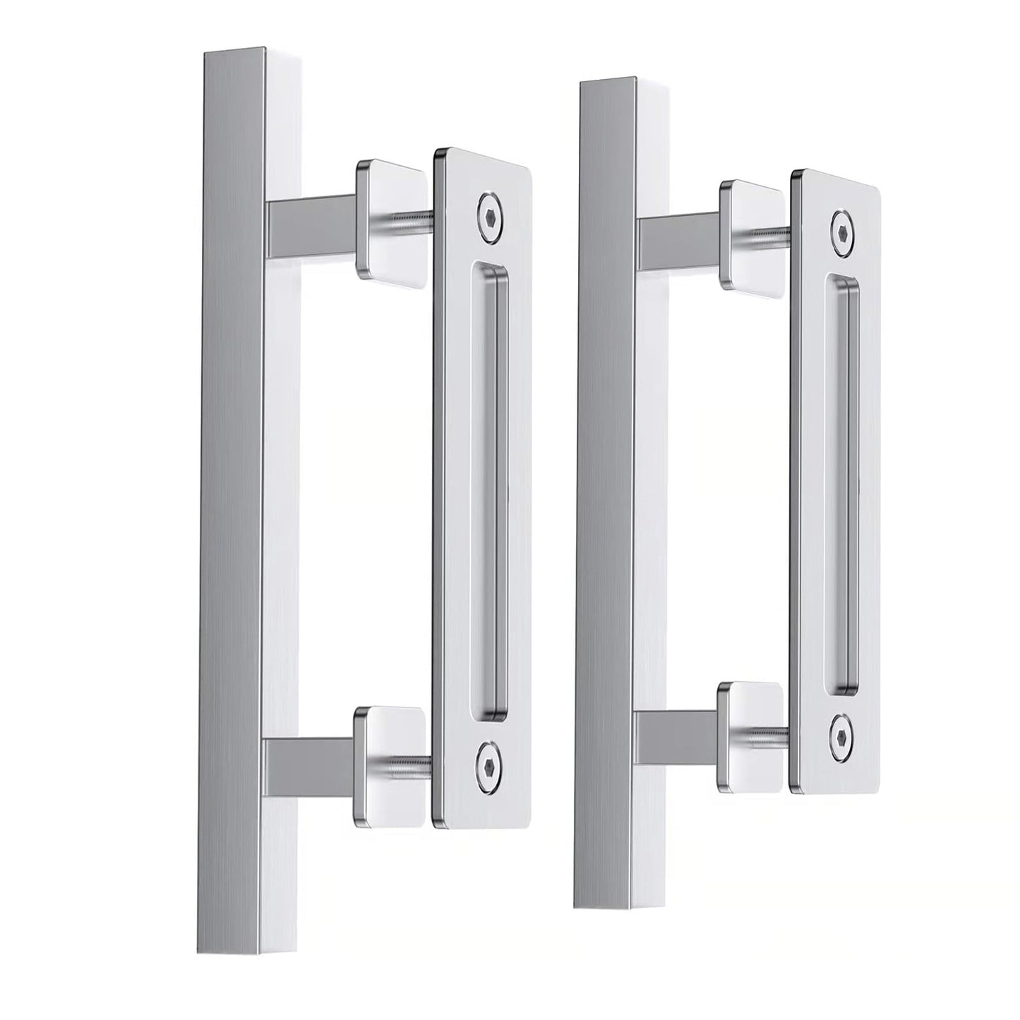 EaseLife 12" Stainless Steel Sliding Barn Door Pull Handle with Flush Hardware Set,Double Sided,Brushed Finish,Square,2 Pack
