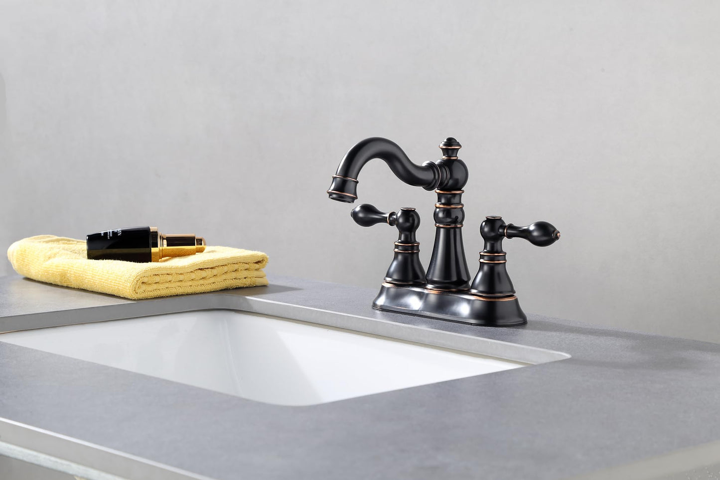 Derengge Two Handle Oil Rubbed Bronze Bathroom Sink Faucet 3 Hole with Pop up Drain Assembly, Classic 4 Inch Centerset Bathroom Lavatory Faucet with 360° Swivel Spout,EW-516-NB