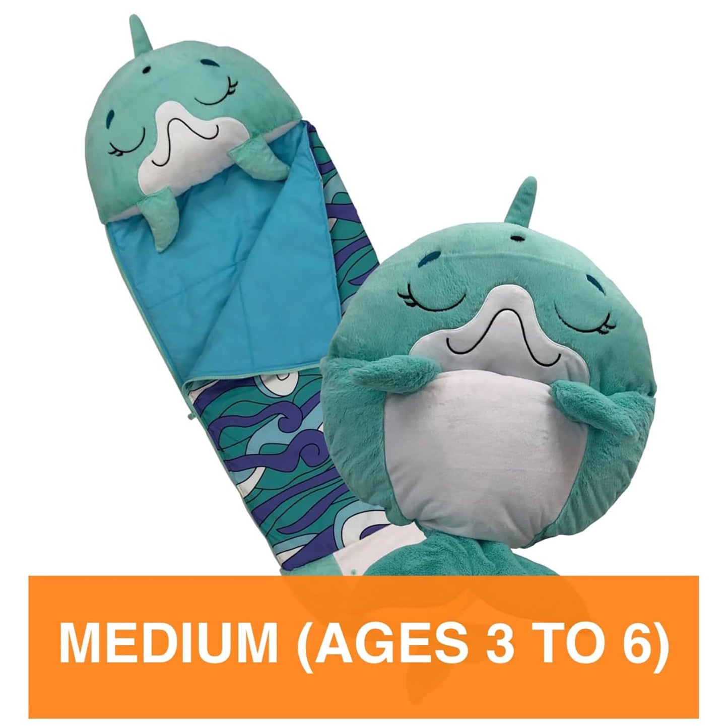 Happy Nappers Pillow & Sleepy Sack Medium Dolphin Comfy, Cozy, Compact, Super Soft, Warm, All Season, Sleeping Bag with Pillow