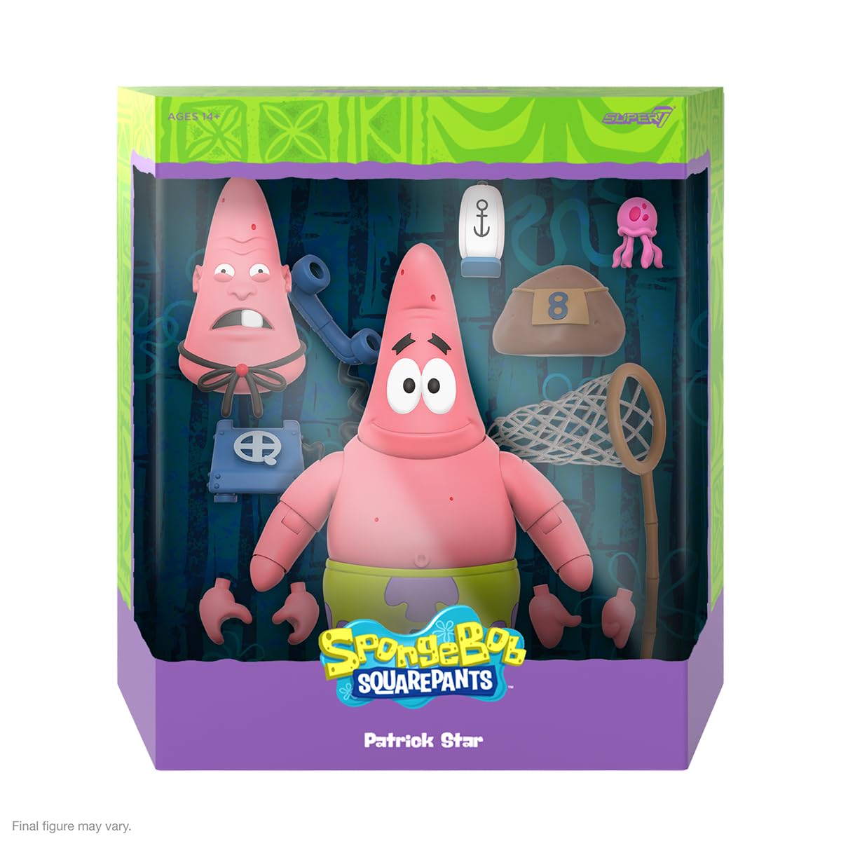 Super7 ULTIMATES! Spongebob Squarepants Patrick Starr - 7" Spongebob Action Figure with Accessories Classic Cartoon Collectibles and Retro Toys