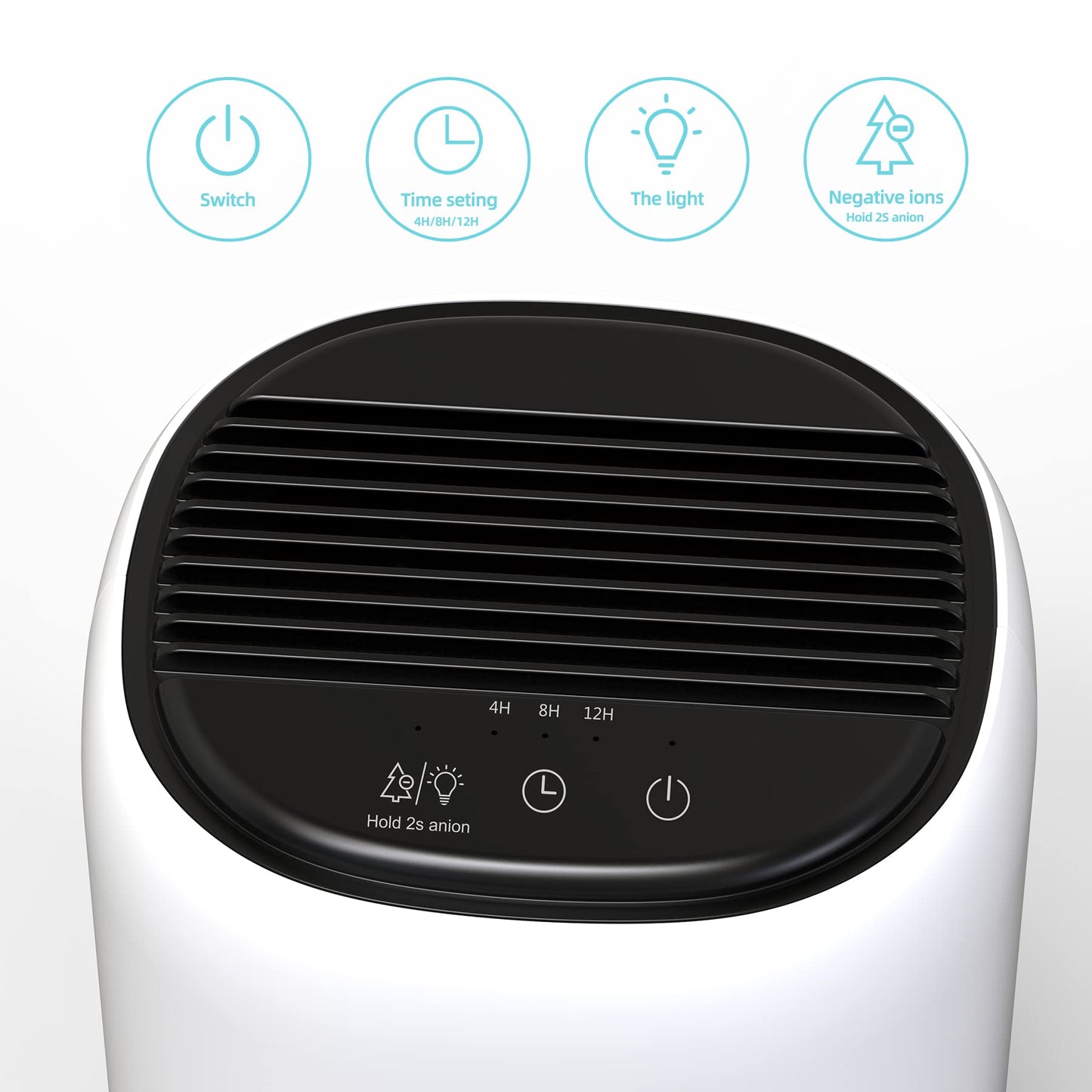 Hoomace Small Dehumidifiers for Bedroom w/Air Purifying Function, 1000 ml/35 oz for 2500 Cubic Feet (260 sq ft) with 7 Colorful LED Lights Timer Set Negative Ions Below 30 dB, Auto Shut-Down
