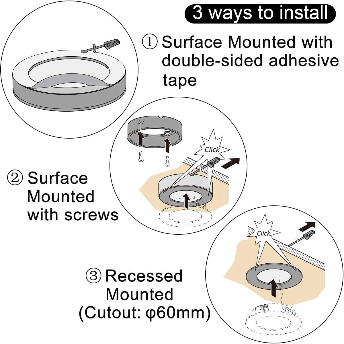 VST Smart Under Cabinet Lighting Work with Alexa Google Home Assistant App Remote Control, Recessed or Surface Mount 12V 2W/pc Puck Light for Kitchen Under Counter, Display Case, 6 Pack 3000K~6000K.