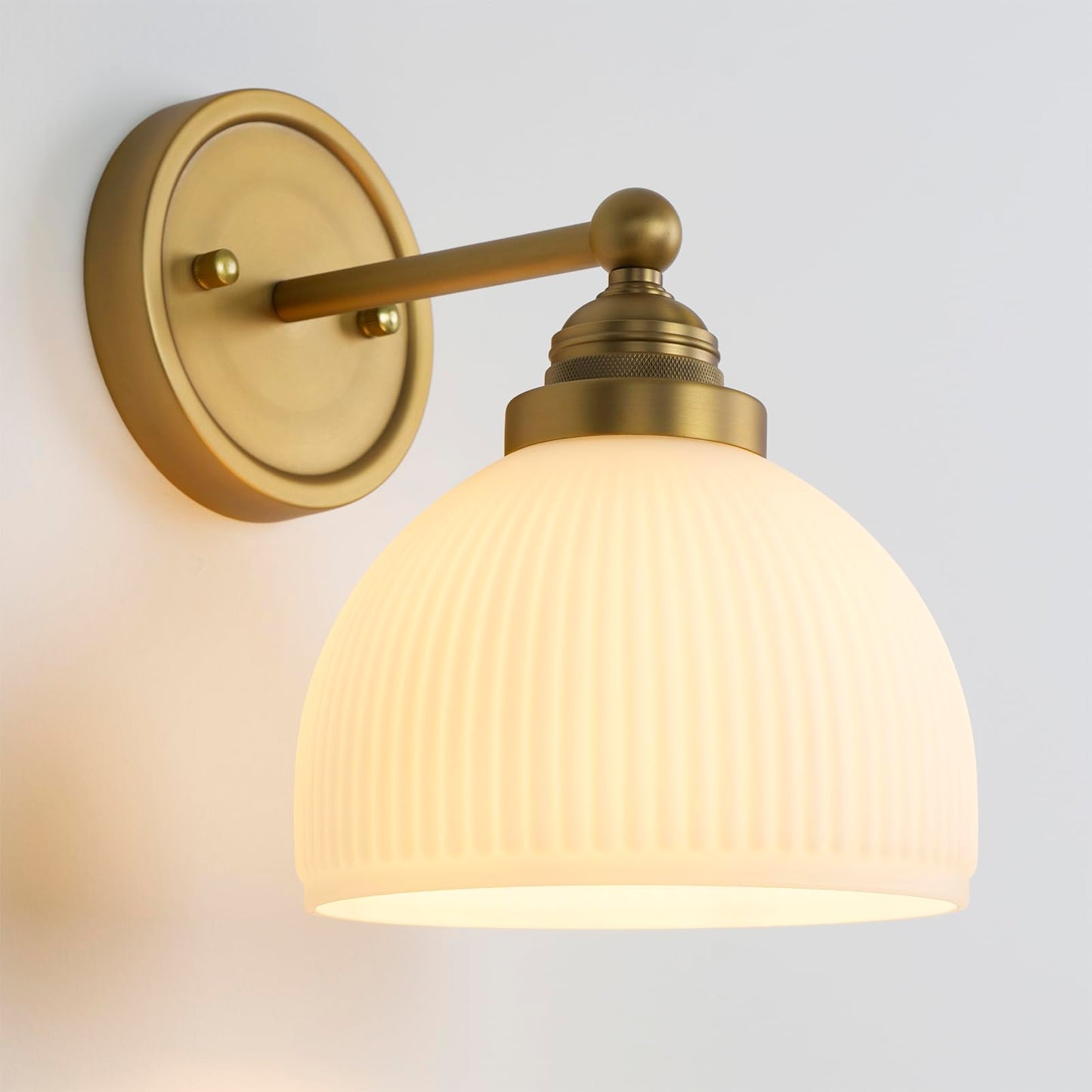 SongCiLT Vintage Wall Sconce 1-Light with White Striped Glass Globe Shade, Indoor Wall Mounted Lamp Fixture for Living Room Bedroom Kitchen Hallway