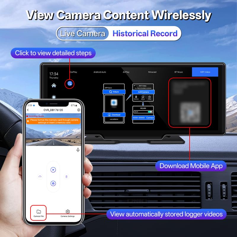 SINOVCLE Carplay Screen for Car,10.26" IPS Screen With 4K Dash Cam, Wireless CarPlay & Android Auto, Voice Control, Bluetooth, Mirror Link, GPS Navigation