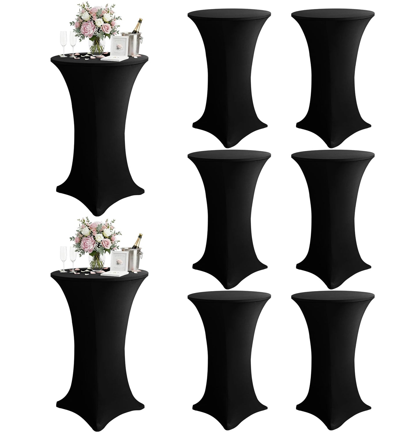KeyWave Cocktail High Top Table Covers - 32x43 Inch Fitted Spandex Round Cocktail Tablecloth for Bar Height Standing Table Cloths Reusable, for Party Wedding Banquet Event Decorations, Black, 8 Pack
