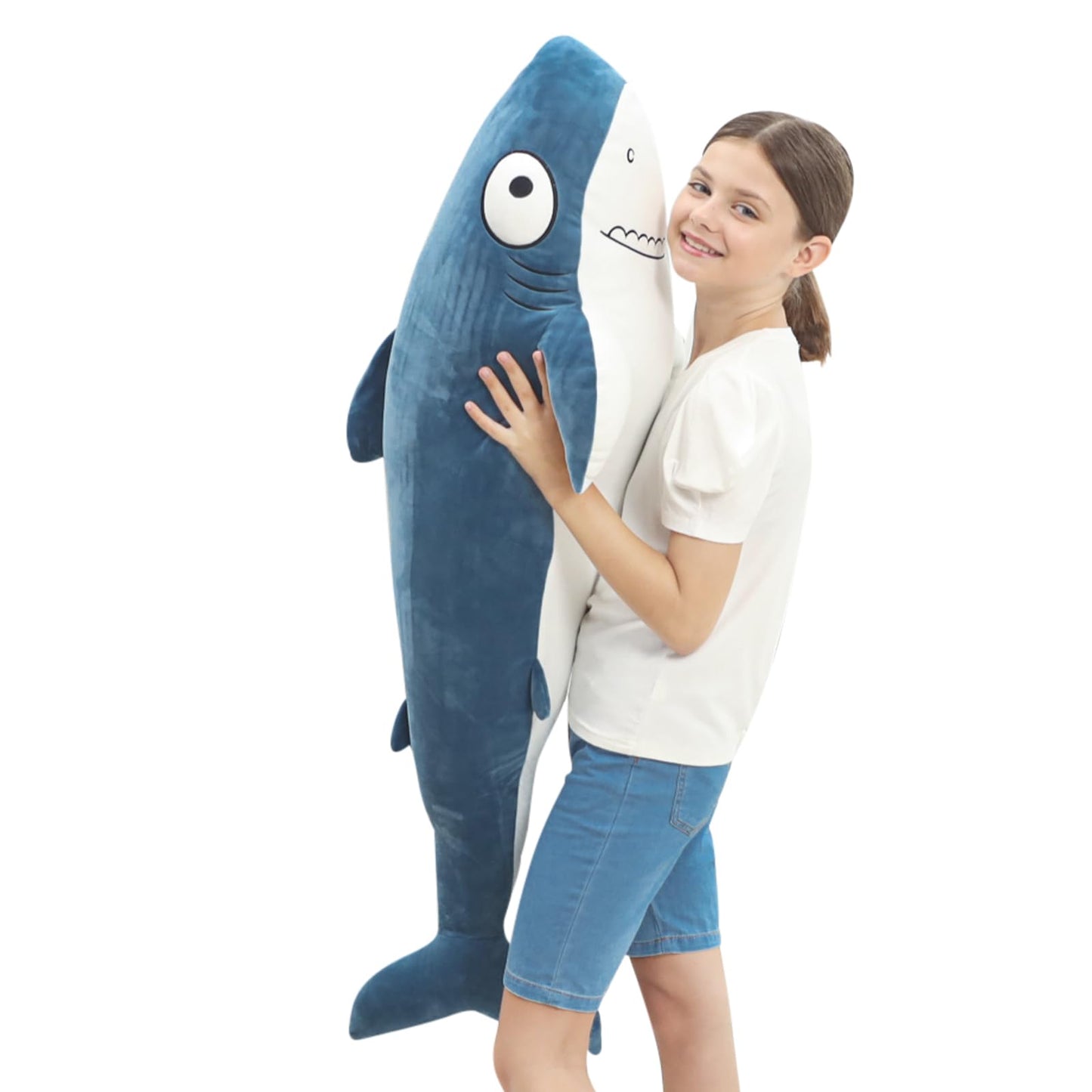 HAIJUNYA 48” Blue Giant Sharks Plush, Large Whale Shark Stuffed Animals, Big Ocean Sea Fish Squishy Body Pillow Soft Plushies Toys, Gifts for Kids Girls Boys, Birthday Easter