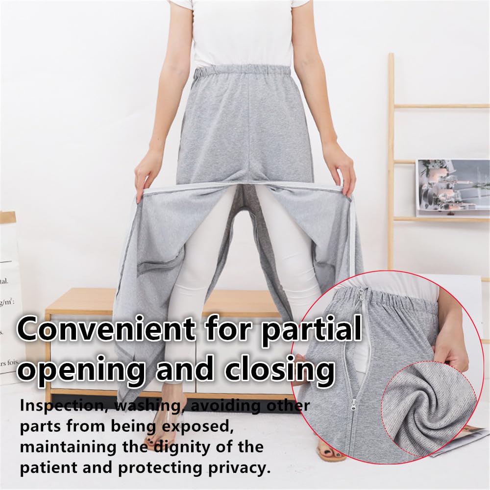 LAROTSUBA Bedridden Patient Clothing,Patient Care Trousers，Full Open Post Surgery Pants,Patient Care Pants for Home Care,Post Surgery,Elderly,Fracture,Rehab(Long,Grey,L), Large, Gray