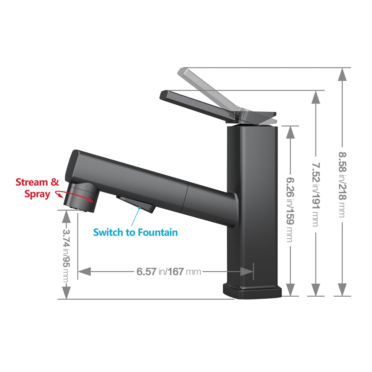 MIAOHUI Pull Out Single Hole Bathroom Faucet, 3 Spray Mode Single Handle Bathroom Faucets for Sink 1 Hole, Bathroom Sink Faucet with Pull Down Sprayer, Vanity Faucet with Fountain Mode, Matte Black