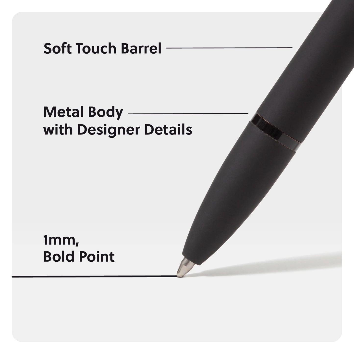 U Brands Monterey Soft Touch Ballpoint Pen, Retractable, Medium 1 Mm, Black Ink, Midnight Barrel, 12/pack