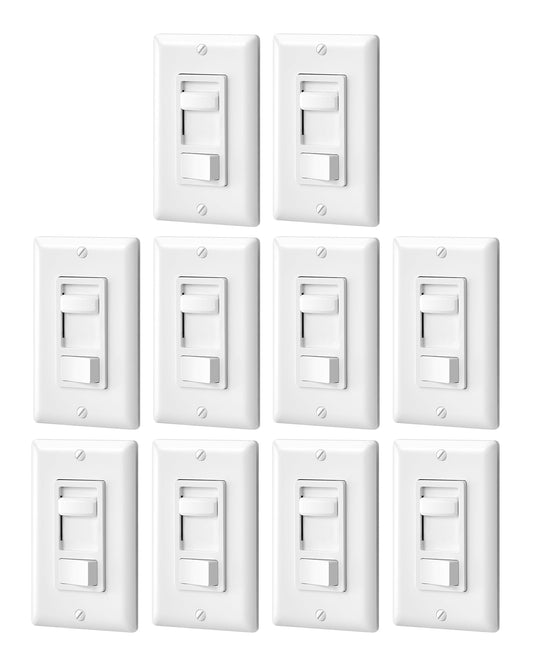 DEWENWILS Dimmer Switch for LED Lights, 600W Incandescent/Halogen and 150W CFL/LED, Single-Pole or 3-Way Dimmer Light Switch, ETL ＆ cUL Listed, White, 10 Packs