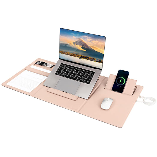 Banero 4-in-1 Laptop Stand for Desk Built-in Wireless Charging Pad, 15W, Qi-Certified, PU Leather Wireless Charging Mouse Pad, Laptop Holder on Top of Desks for Office