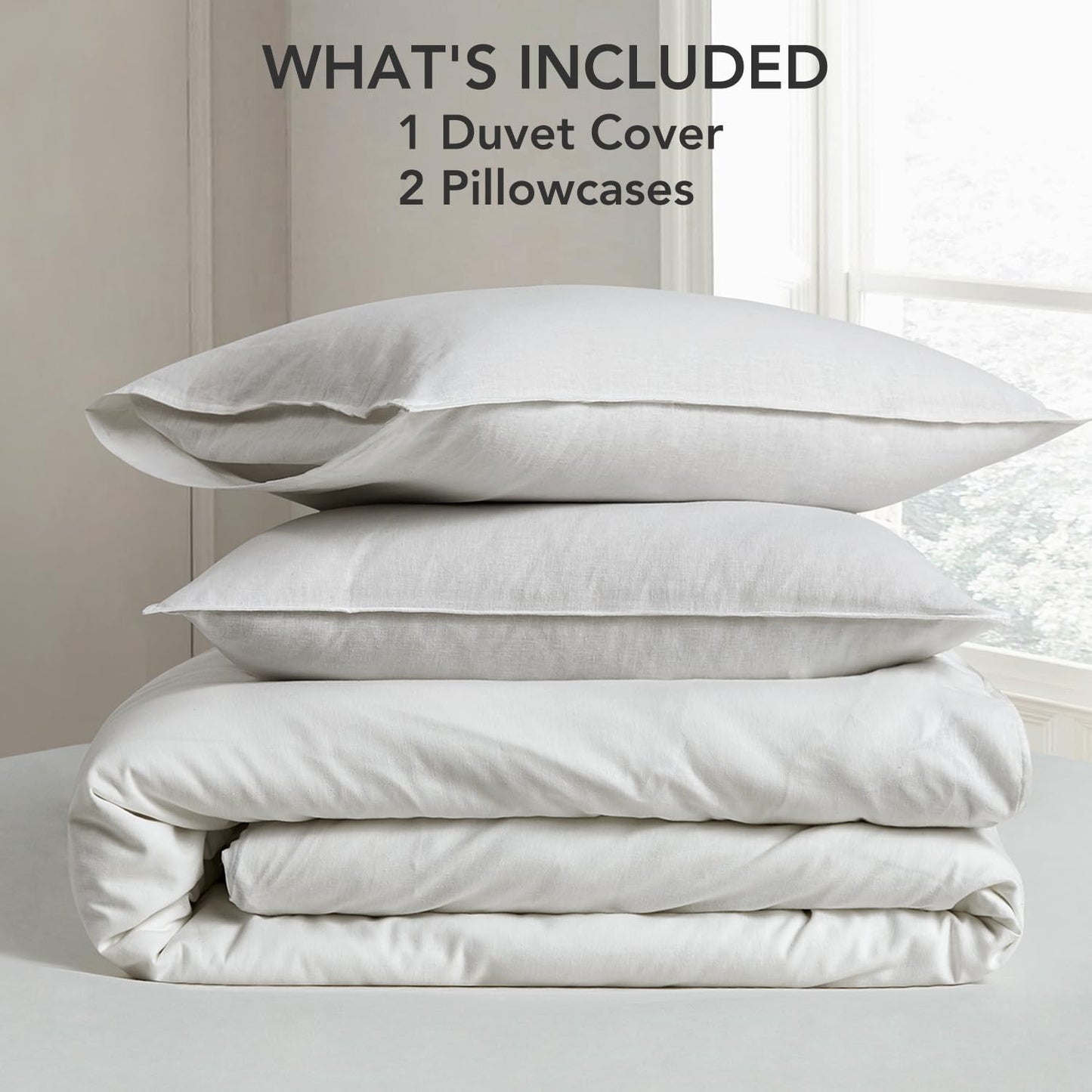 DAPU Linen Duvet Cover Set - French Linen Cotton Blend Natural Flax Soft Breathable Bedding 3 Pcs Set - 1 Duvet Cover 2 Pillowcases (Off-White/Cotton Linen, King)