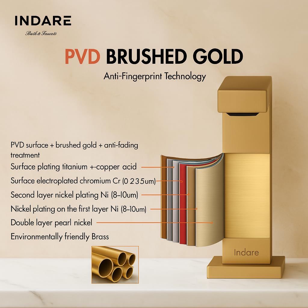Indare Brushed Gold Bathroom Faucets， Vanity Faucets for Sink 3 Hole ，Two Handles Widespread 4 Inch 8 Inch Brass Bathroom Sink Faucet with Pop Up Drain and Cupc Lead-Free Hose