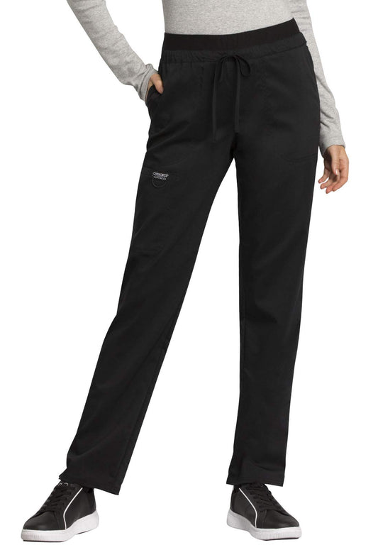 Cherokee Scrub Pants for Women Mid Rise Tapered Leg Drawstring Bottom WW105, L, Black