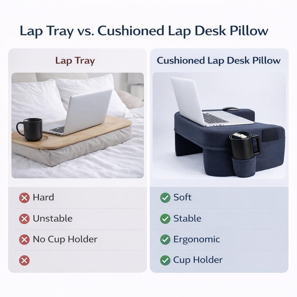 Lap Desk Pillow with 40oz Tumbler, Ergonomic Portable Laptop Desk Cushion for Bed with Arm Support, Gaming Pillow, Reading Pillow Arms, Lap Tray Cushion, Tablet & Laptop Lap Table Workstation