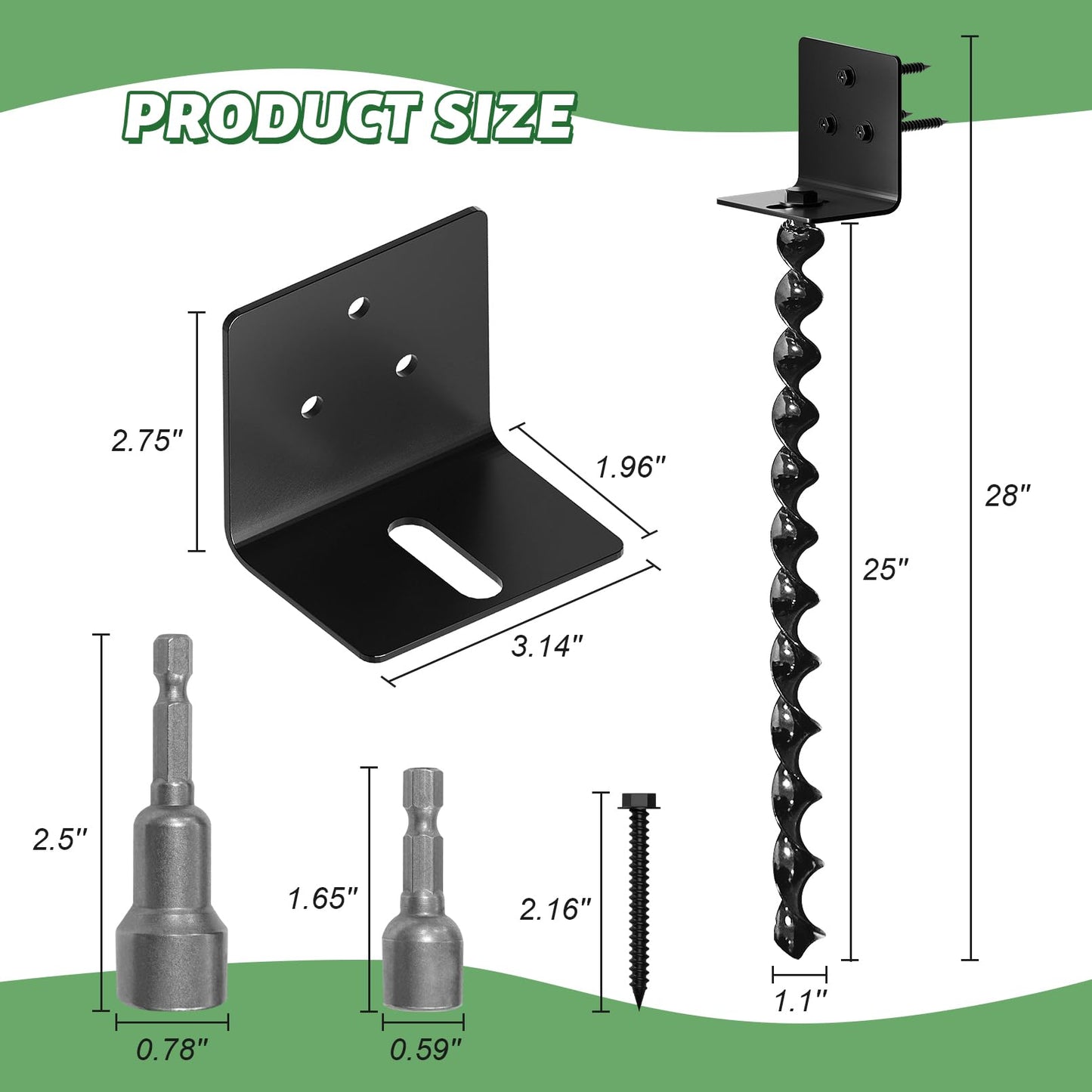 25in Full Spiral Blade Ground Anchor Screw in, Heavy Duty Shed Anchors Kit Mobile Home Anchor for Carports, Gazebo, Storage Sheds (4 Pack)