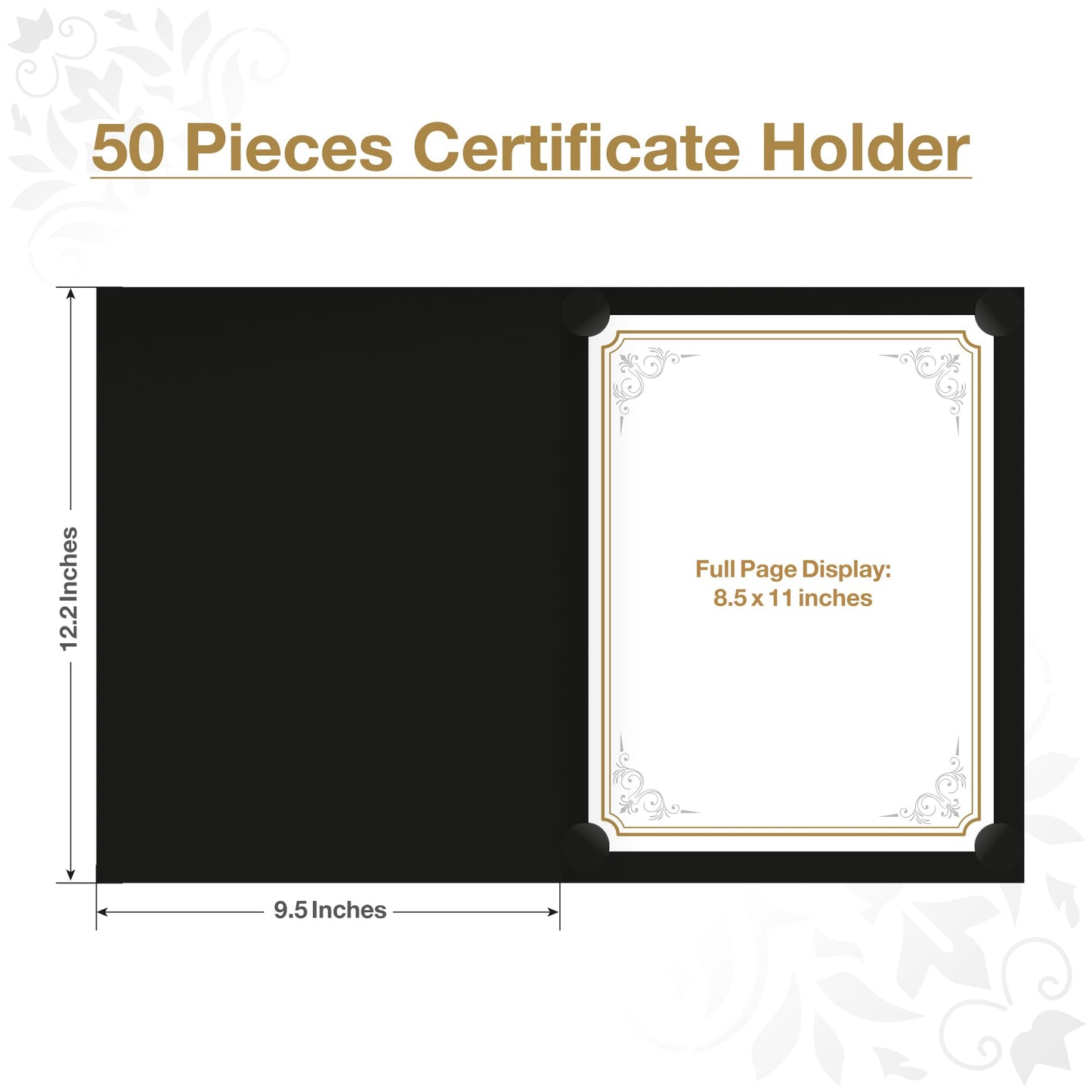 BELLE KR® Black Certificate Holders 8.5 x 11, 50 Pcs - Used as Award Certificate Folders with Gold Foil Border for Letter Size 8.5" x 11" Certificates, Awards, Documents and Diplomas