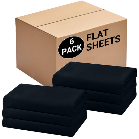 Bulk Twin Flat Sheets Only, 6 Pack Quick Sort Top Bed Sheet, Color-Coded Label Threads, Wrinkle-Free Shrinkage Durable Microfiber Hotel Motel Airb&bs Essentials for Hosts (66"x96",Black)