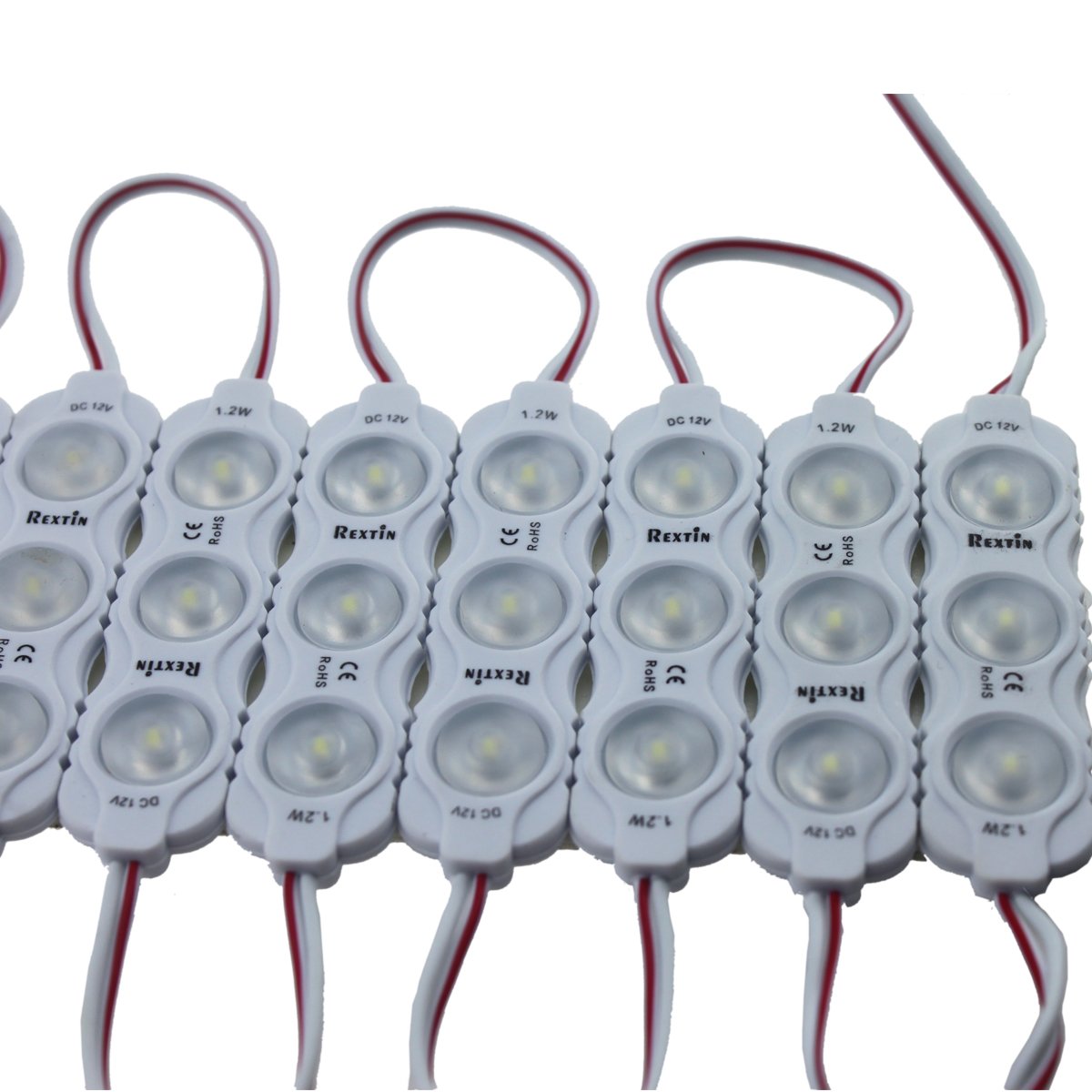REXTiN Super Bright 200pcs New Model 2835 3 LED Module 120-150LM Per Module Waterproof Decorative Light for Letter Sign Advertising Signs with Tape Adhesive Backside (White)