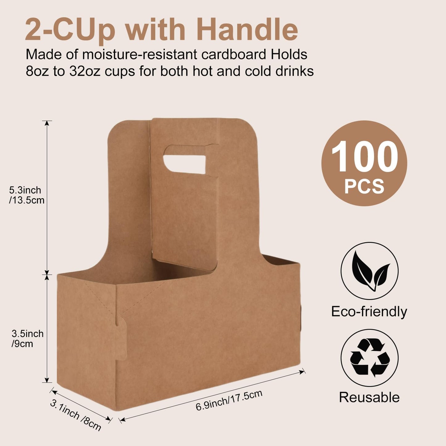 100 Pack Drink Carrier with Handle, 2 Cups or 4 Cups Assemblable Disposable Paper Cup Holder, Coffee and Drink Carrier, for Coffee and Drink Delivery Cup Holder