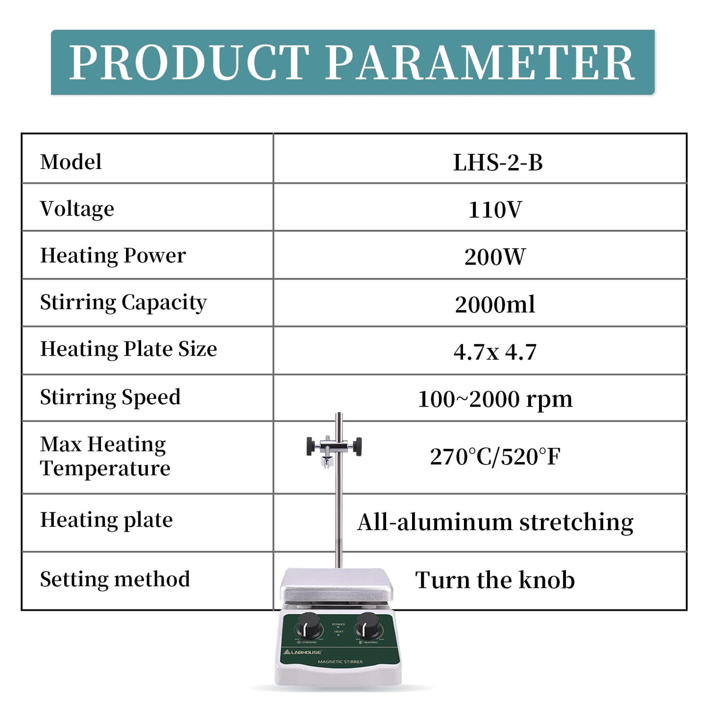 LABHOUSE 300℃/ 572℉ Magnetic Stirrer Hot Plate 2L Heated Mixer 2000RPM Lab Stirring W/Support Stand,Stir Bar Recycler Set(Non Digital)