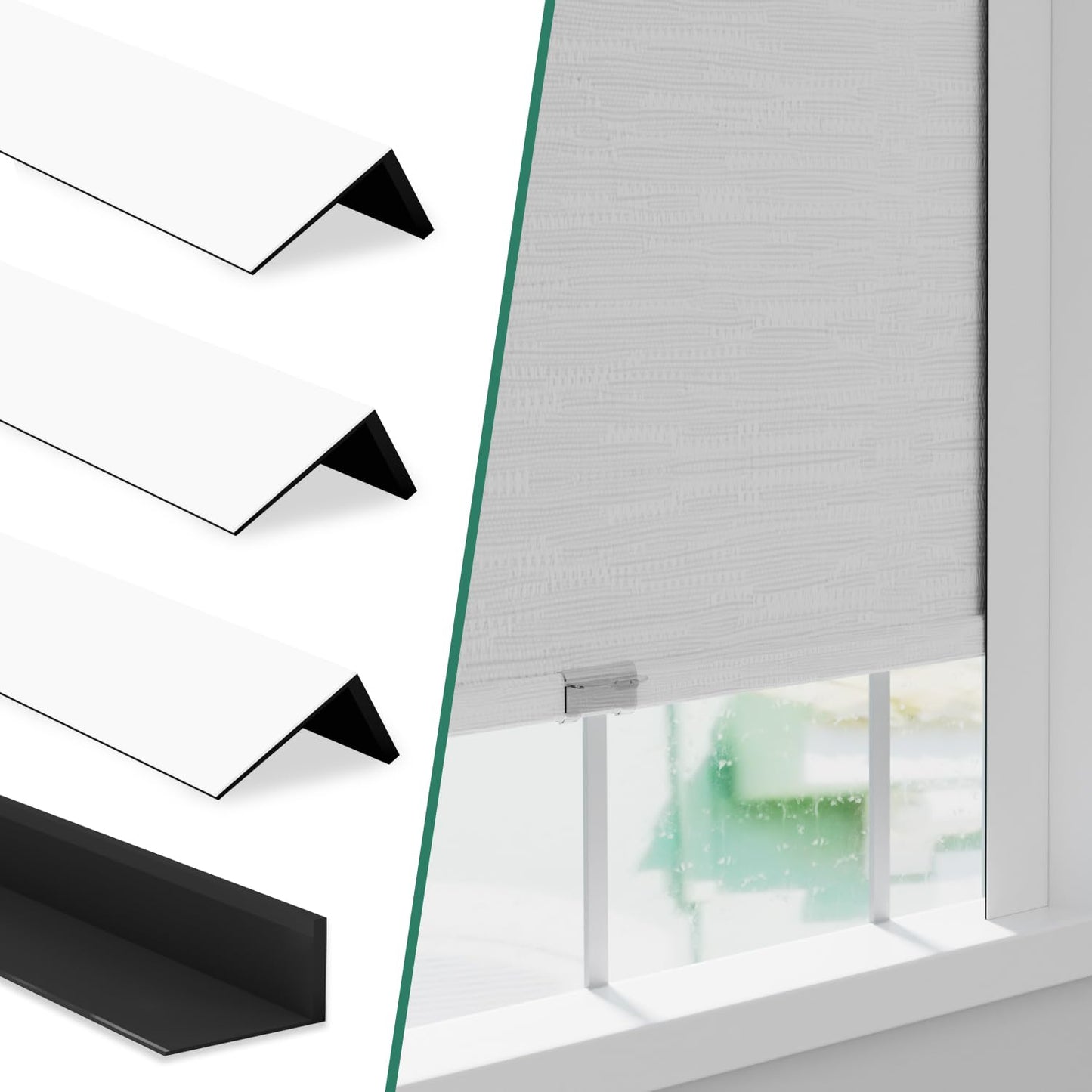 Bliwans Light Blocking Strips for Window Shades and Blinds, 100% Blackout PVC Side Tracks Light Blocker for Blinds, Window Light Blocker for Bedroom(White, 58", 4PCS)