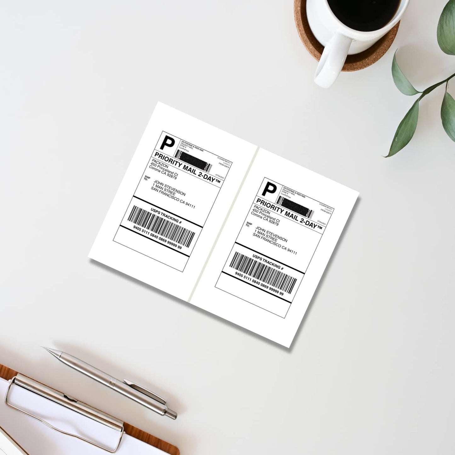 PACKZON Shipping Labels with Self Adhesive, Square Corner, for Laser & Inkjet Printers, 8.5 x 5.5 Inches, White, Pack of 1000 Labels