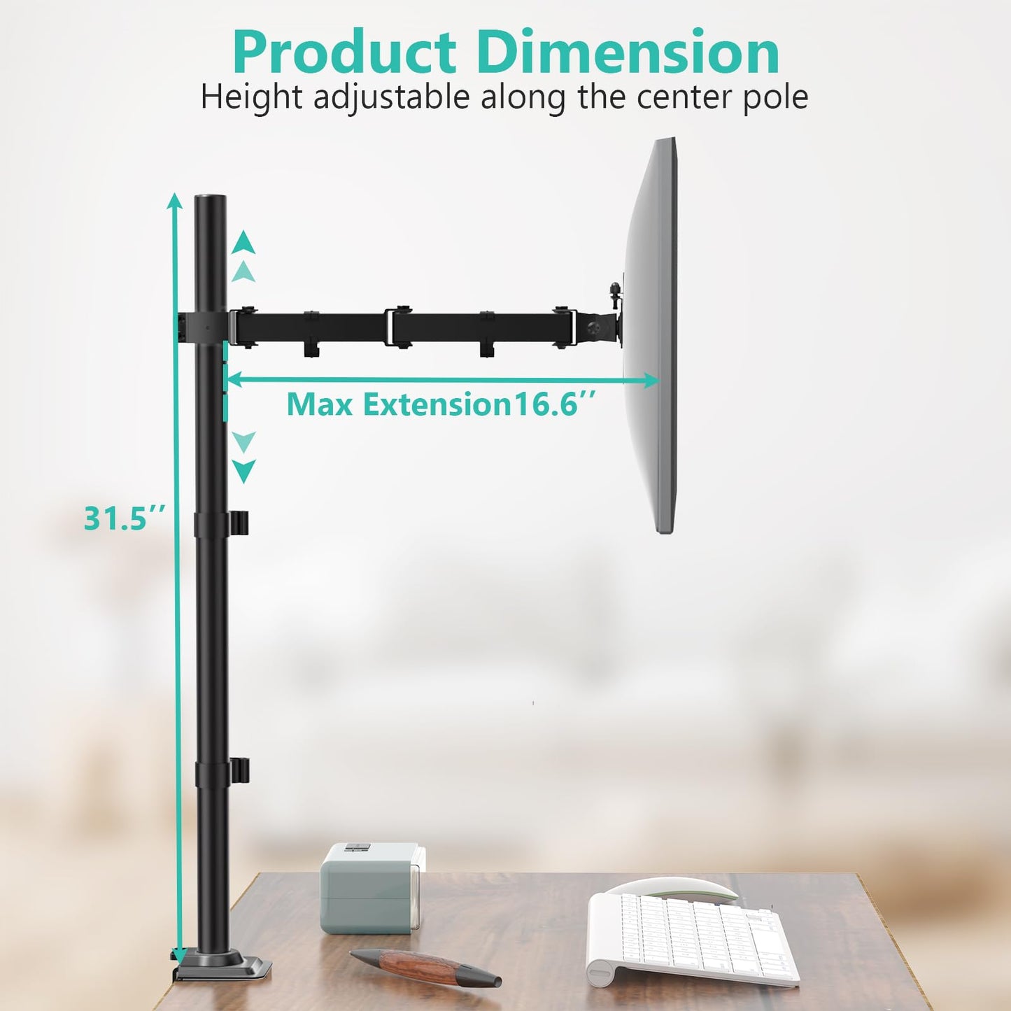 WALI Monitor Arm Mount for Desk, Single Extra Tall Computer Desk Mount, Monitor Bracket Mount Stand Single, up to 32 inch, 22 lbs (M001XL), Black