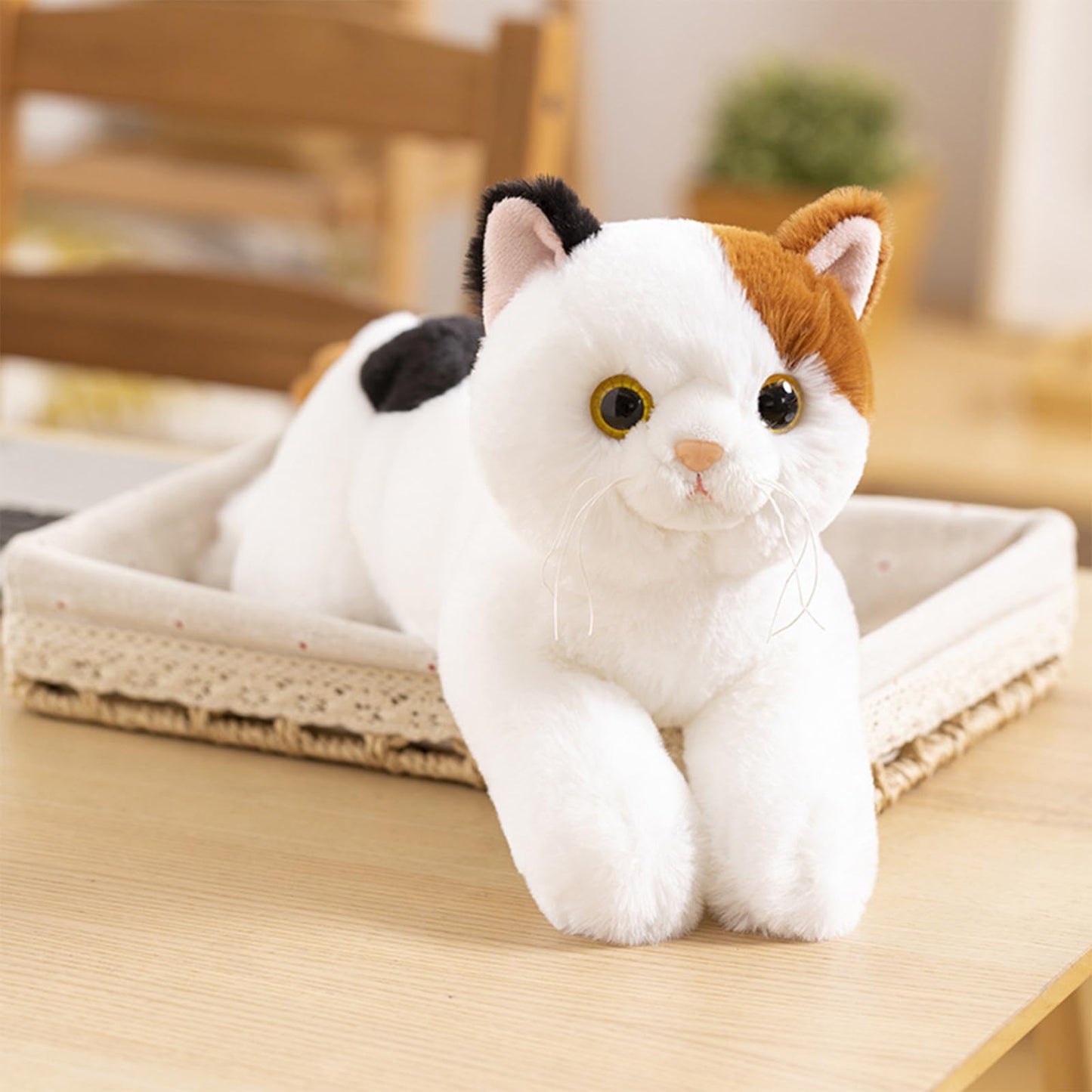 PEACH CAT Cat Plush Cute Kitten Stuffed Animal Soft Plushies Toy Pillow Gifts for Kids Black and Yellow 17.7"