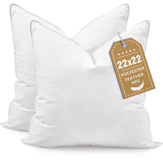 BHZ Euro Throw Pillow Inserts, 22x22 Down Feather Alternative Pillow Inserts Set of 2, Decorative Soft Large Square White Throw Pillows Insert for Couch Bed Dorm Sofa with Breathable Cover