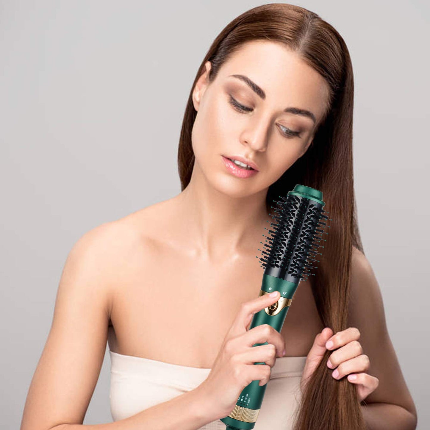Sinperne Hair Dryer Brush, 3 in 1 Interchangerable Hair Dryer & Volumizer, Ceramic Negative Ion Curling Dryer Styler Brush with 3 Brush Heads (Green)